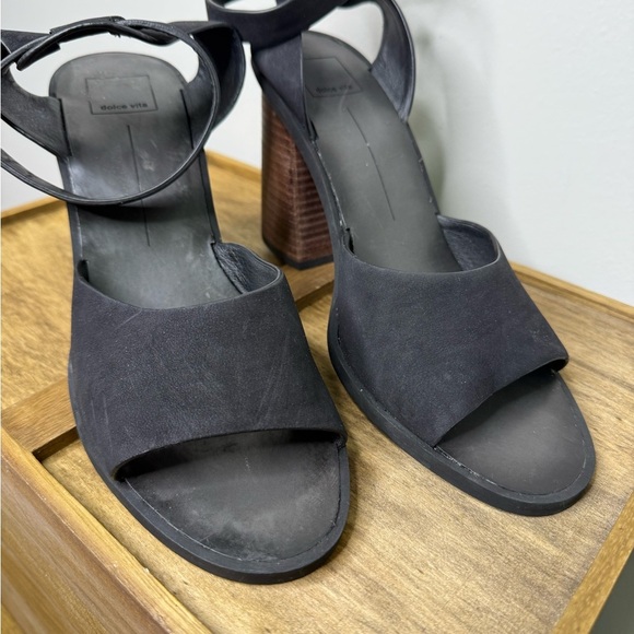 Dolce Vita Aaliyah Block Heel Sandals Leather Black Strap Womens Size 10 EUC - Picture 4 of 10